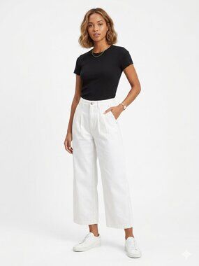 Zara Z1975 Mid-Rise Wide Leg Jeans with Darts White 4